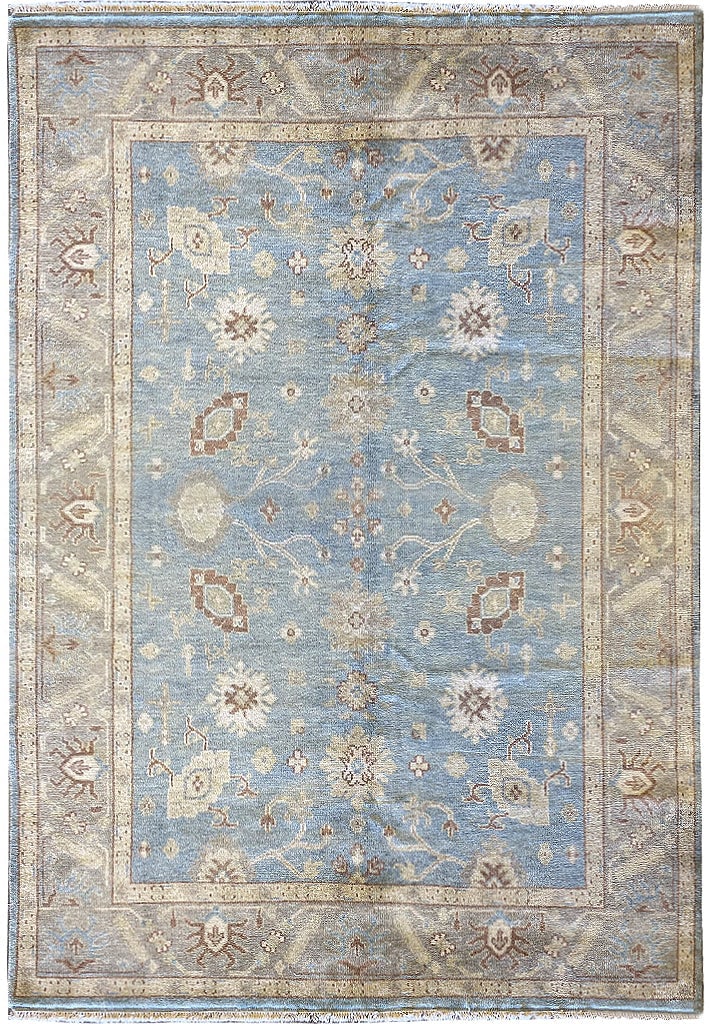 Handmade Oushak Rug 6.1 x 9.0 ft Soft Wool Light Blue (1 of 11)