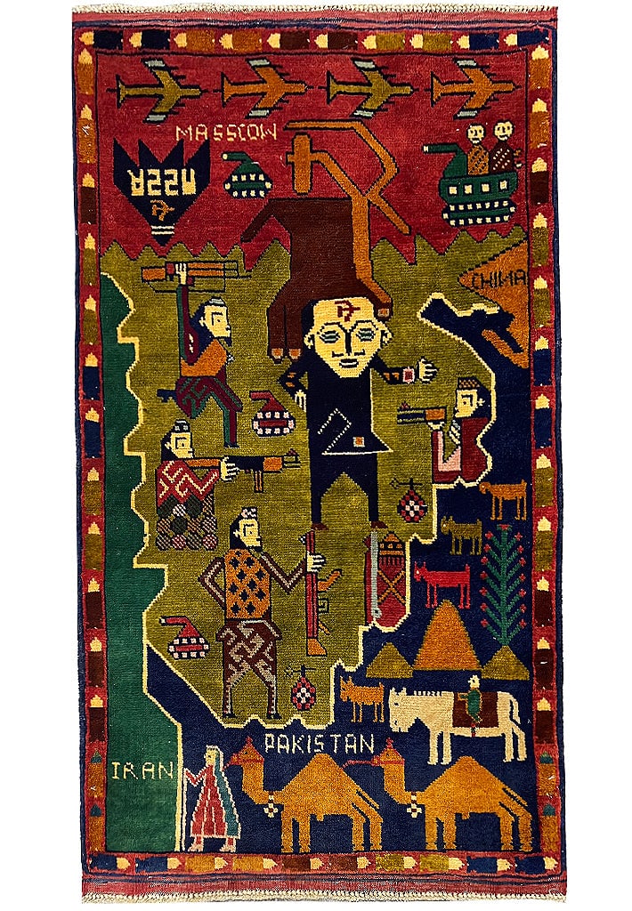 3x6 Hand-Knotted Pictorial Afghan Area Rug in Multi Colors (1 of 9)