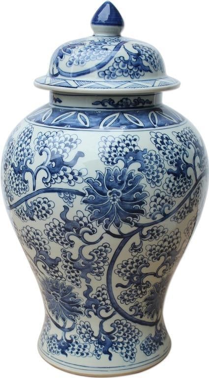 Chinese Style Blue & White Handmade Temple Jar Decor Piece (1 of 1)