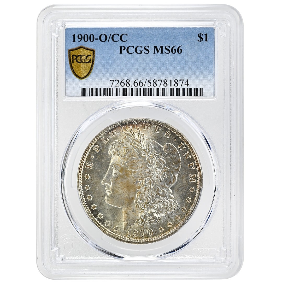 PCGS MS66 1900-O Over CC Morgan Silver Dollar Certified Rare Coin: PCGS MS66 1900-O Over CC Morgan Silver Dollar Certified Rare Coin This 1900-O/CC Morgan Dollar is a rare and highly sought-after variety within the Morgan dollar series. Struck at the Carson City Mint