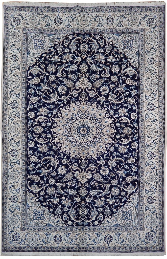 Authentic Persian Nain Wool Silk Rug 6.10 x 10.2 Handmade Blue (1 of 6)