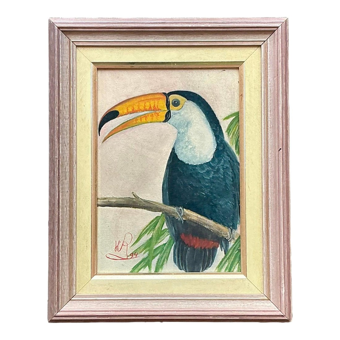 Vintage Boho Original Oil Painting of Toucan by W. Rass 12x15 (1 of 6)