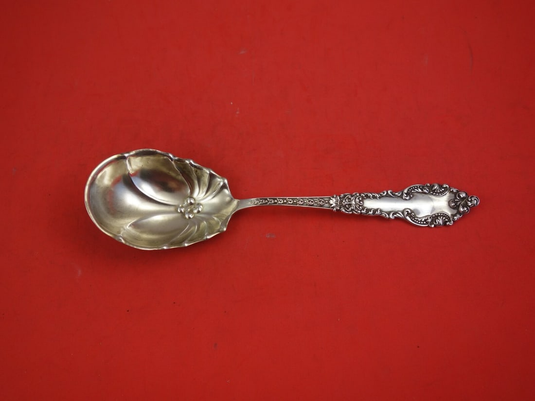 Baker-Manchester Lafayette Sterling Silver Berry Spoon Goldwashed 8 3/8" (1 of 2)