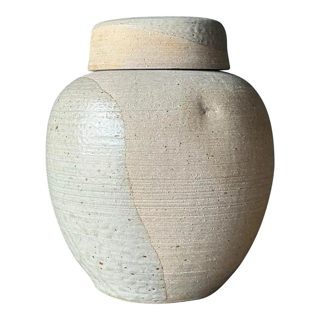 Mid-Century Studio Pottery Vintage Beige Lidded Urn 8.25 inches (1 of 10)