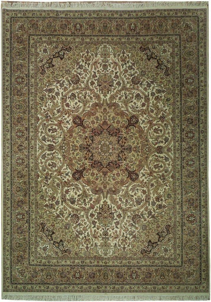 Ivory Wool Silk Sino Tabriz Rug 8'5 x 11'7 Handmade Luxury (1 of 6)