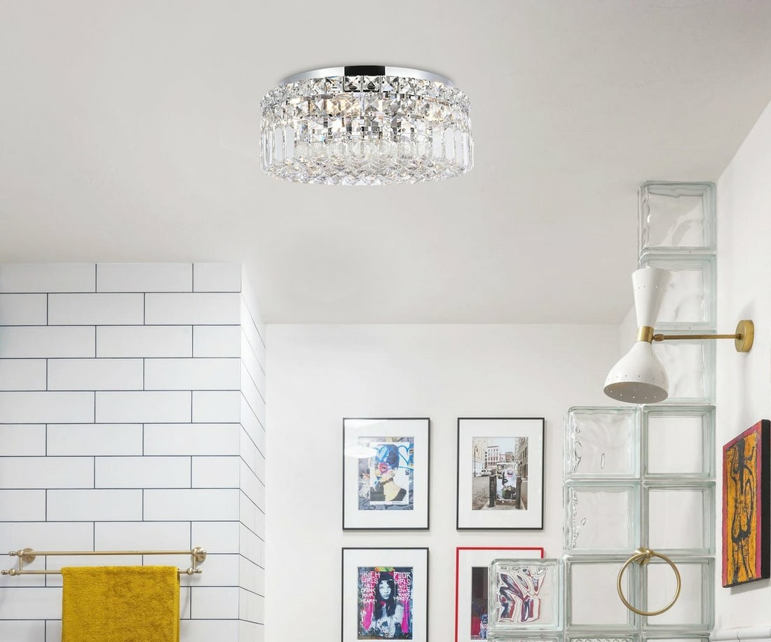 MAXIME 4-Light Chrome Flush Mount Crystal Ceiling Light 14in (1 of 10)