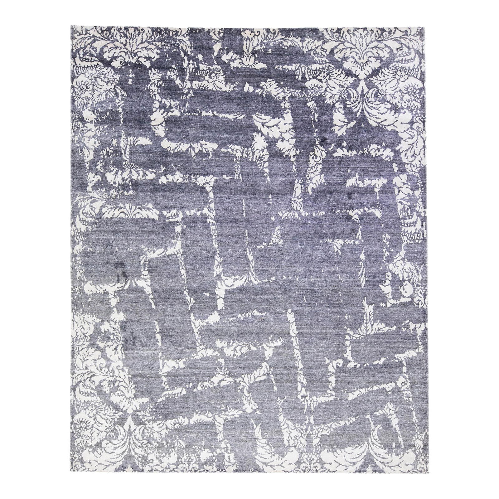 Handmade Contemporary Silver Wool Silk Rug 8'1 x 10'1 Abstract Design (1 of 7)