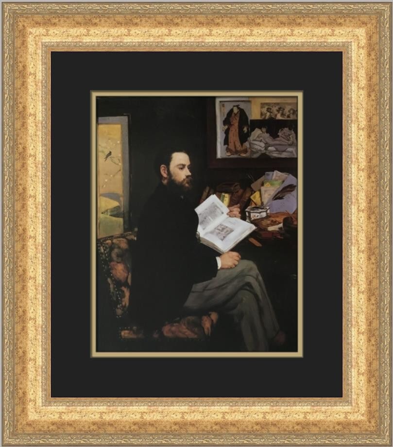 Edouard Manet A Portrait of Emile Zola Custom Framed Print 20 x 18: Edouard Manet A Portrait of Emile Zola Custom Framed Print 20 x 18 This beautiful custom framed print features Edouard Manet's iconic work, "A Portrait of Emile Zola." The print is an open edition off