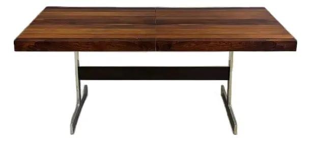 Milo Baughman Style Rosewood Walnut Chrome Dining Table 1970s: Milo Baughman Style Rosewood Walnut Chrome Dining Table 1970s This exquisite dining table showcases a mid-century modern design with a stunning rosewood, ash, and walnut top complemented by a sleek ch