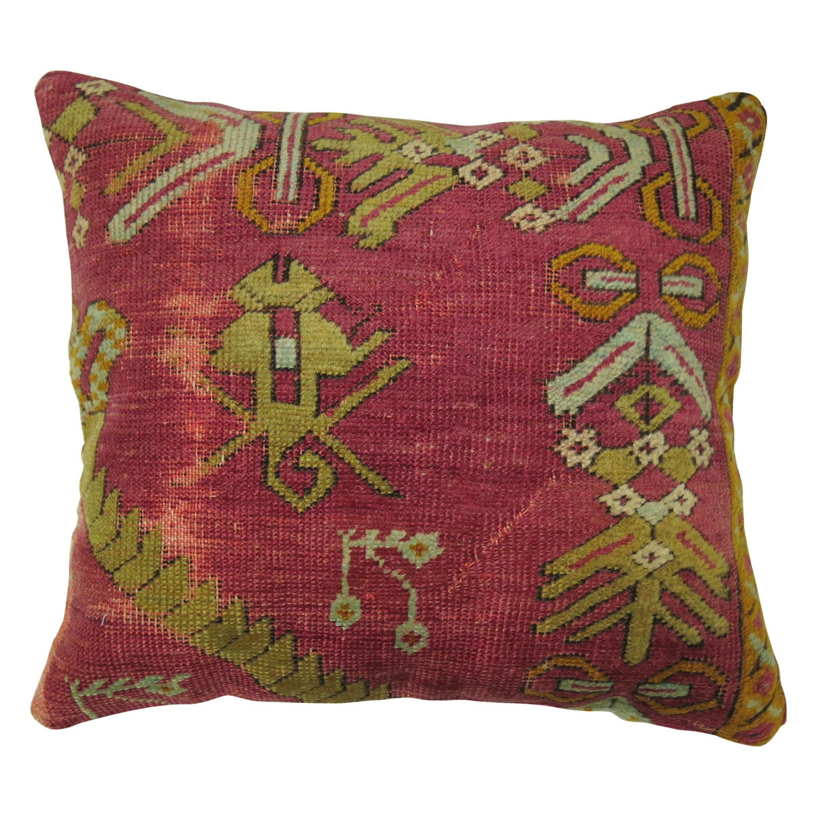 19th Century Agra Style Raspberry Turkish Rug Pillow 16 x 18: 19th Century Agra Style Raspberry Turkish Rug Pillow 16 x 18 This exquisite Raspberry Turkish Rug Pillow is a stunning addition to any home decor. Crafted from a 19th-century Turkish Ghiordes rug, it