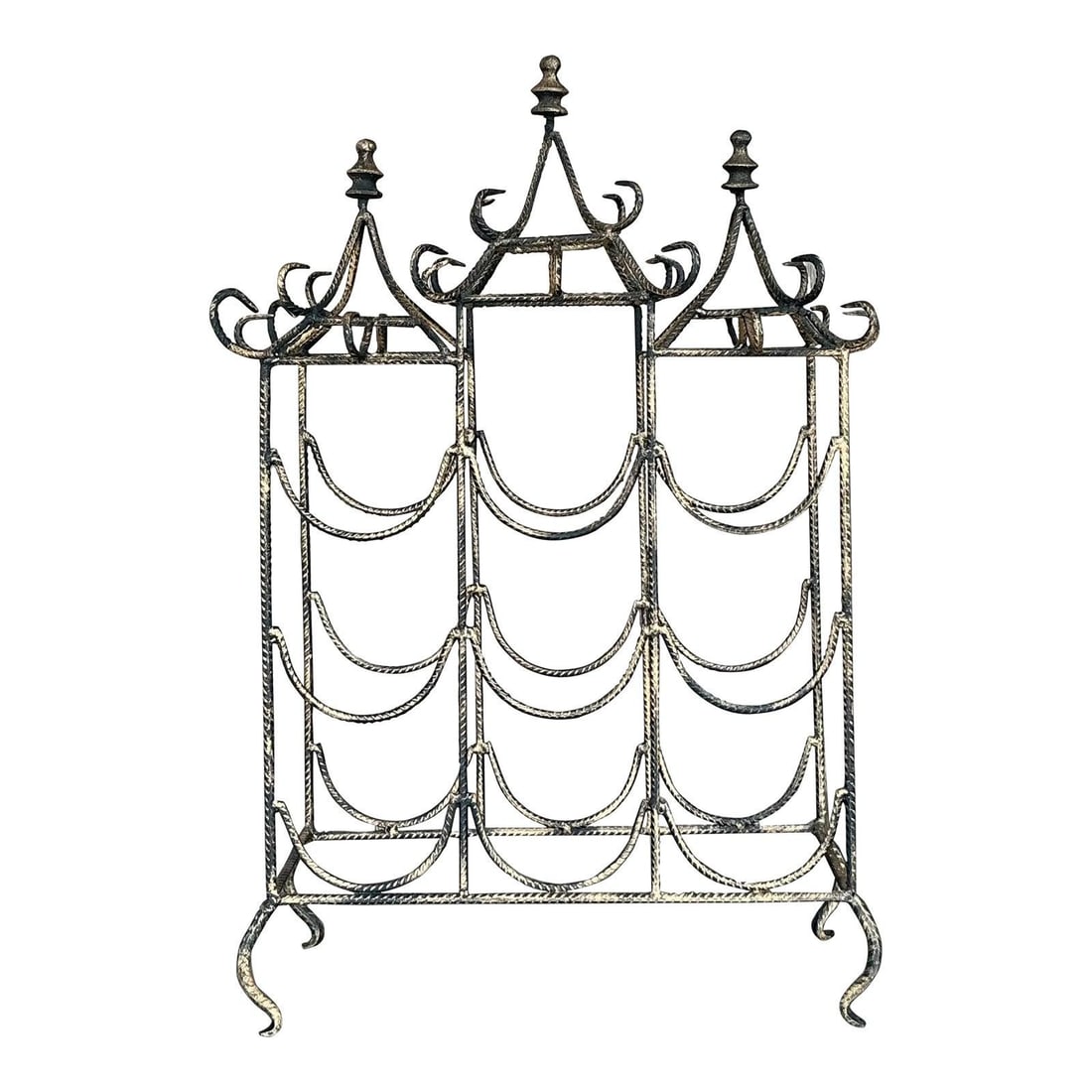 Vintage Regency Metal Pagoda Wine Rack Gold Black Accent Piece (1 of 10)