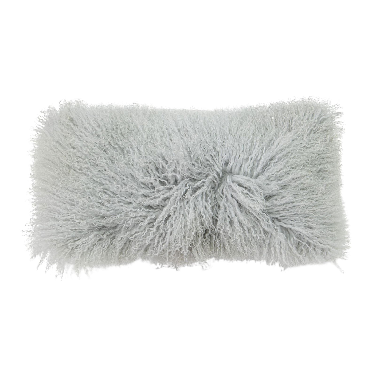 Modern Mongolian Lamb Fur Pillow 12 x 24 Light Gray Handmade (1 of 5)