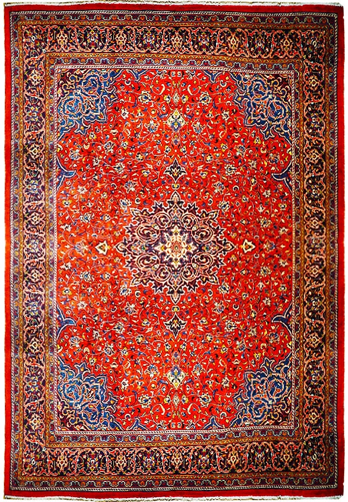 Handcrafted 9'10 x 12'10 Semi-Antique Persian Sarouk Rug Red Orange Wool (1 of 6)