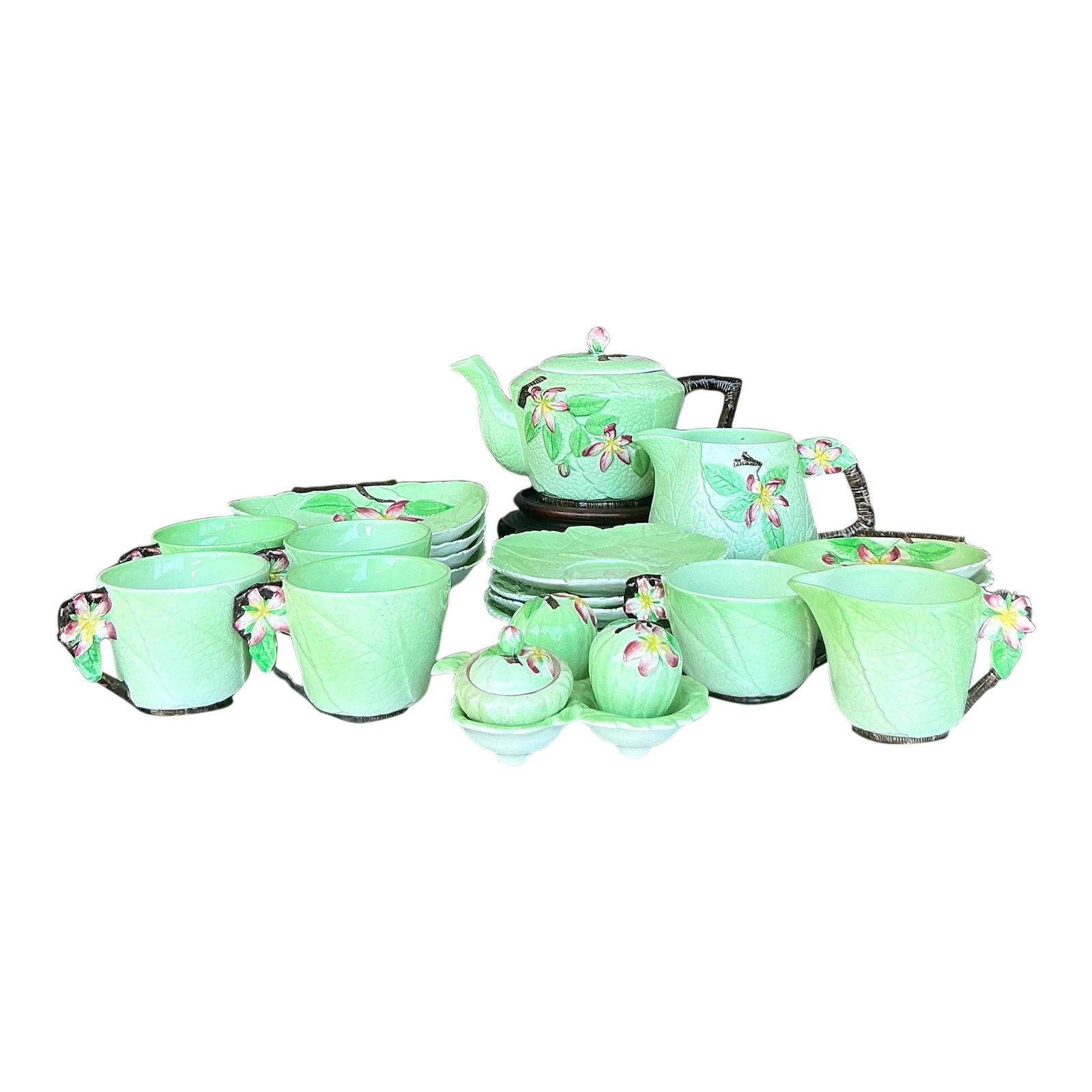 Vintage Boho Floral Carlton Ware 21 Piece Tea Set in Celadon: Vintage Boho Floral Carlton Ware 21 Piece Tea Set in Celadon Enhance your tea experience with this Vintage Boho Floral Carlton Ware Tea Set of 21, beautifully adorned with vibrant, hand-painted floral