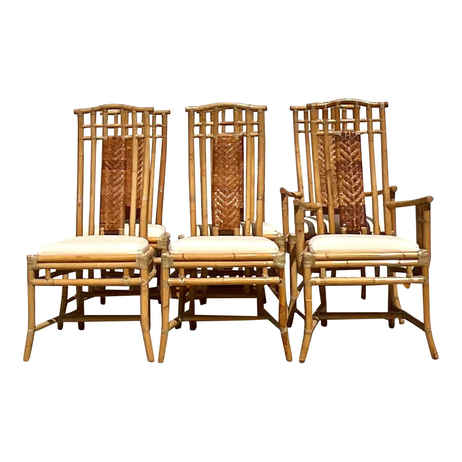Vintage Coastal High Back Rattan Dining Chairs Set of 6 Khaki (1 of 7)