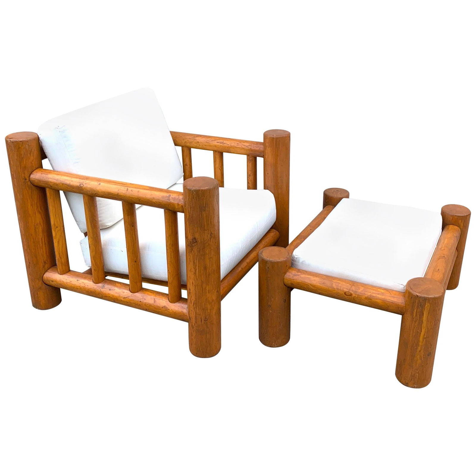 Mid-Century Modern Beech Dowel Lounge Chair and Ottoman Set (1 of 16)