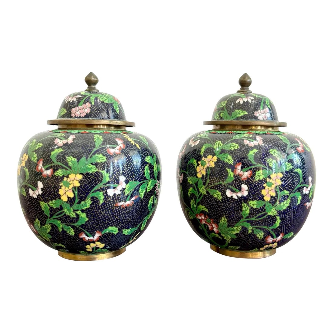 Vibrant Vintage Cloisonne Ginger Jars Set of 2 (1 of 9)