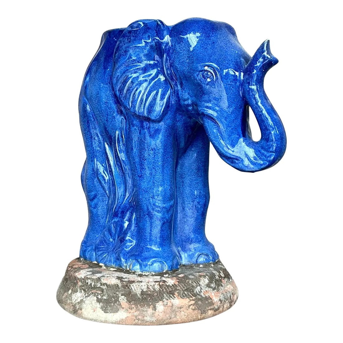 Vintage Cobalt Blue Ceramic Elephant Planter Decorative Piece: Vintage Cobalt Blue Ceramic Elephant Planter Decorative Piece This vintage coastal glazed ceramic elephant planter radiates charm and showcases artisanal craftsmanship. Hand-glazed in a vivid cobalt b