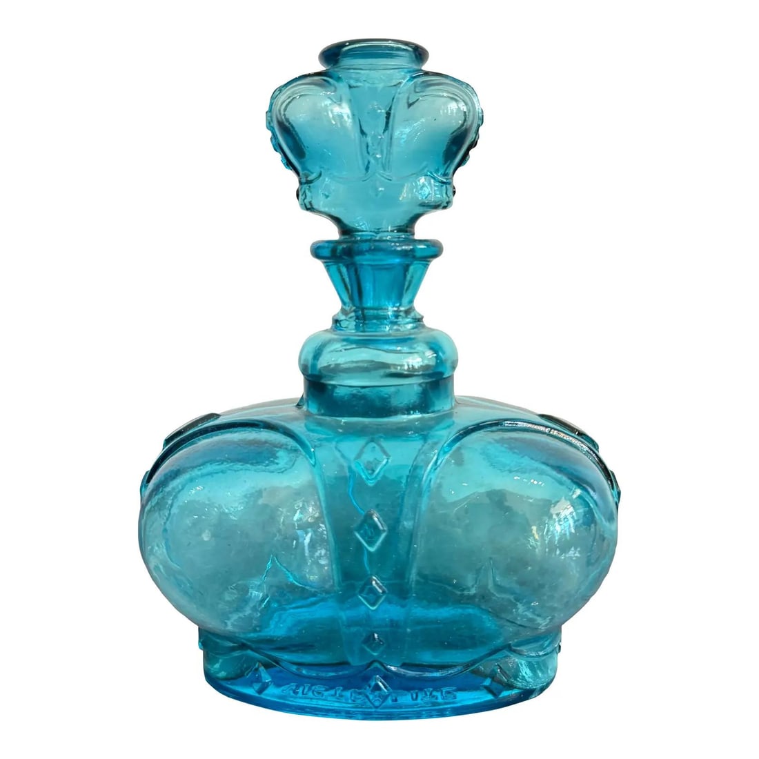 Vintage Aqua Crown Glass Bottle Decorative Barware (1 of 8)