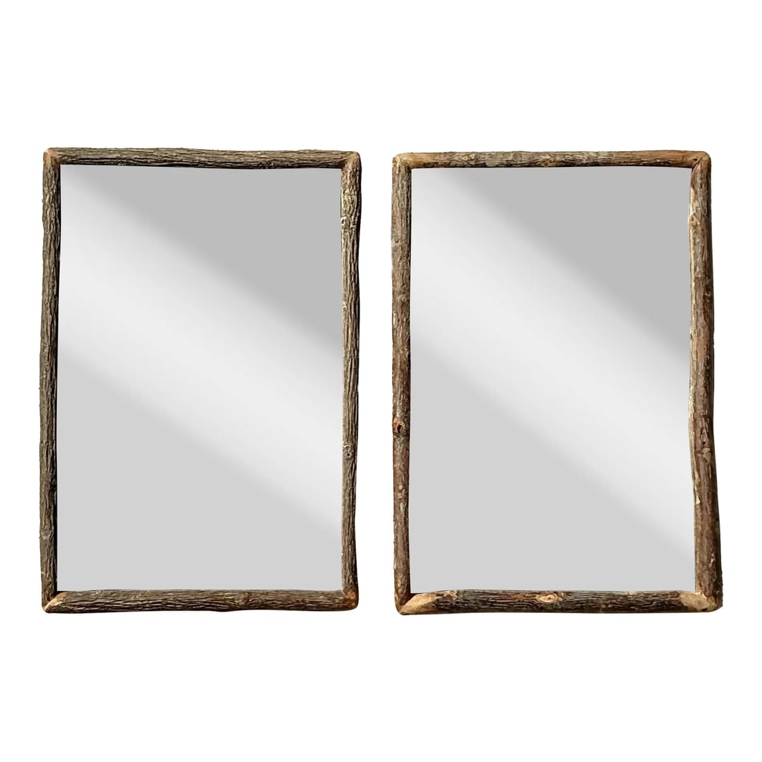 Rustic Elegance Branch Mirrors Pair 27x38.5 Coffee Wood Frame: Rustic Elegance Branch Mirrors Pair 27x38.5 Coffee Wood Frame Enhance your space with this Vintage Rustic Branch Mirror - A Pair, showcasing organic elegance and a natural, handcrafted appeal. Each mi