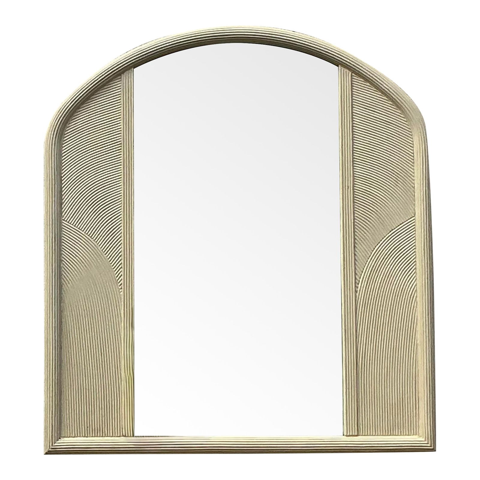 Lenoir Vintage Coastal Arched Mirror with Rattan Detailing 39 x 43.25: Lenoir Vintage Coastal Arched Mirror with Rattan Detailing 39 x 43.25 This exquisite vintage arched mirror by Lenoir showcases timeless coastal elegance with its intricate pencil reed rattan detailing