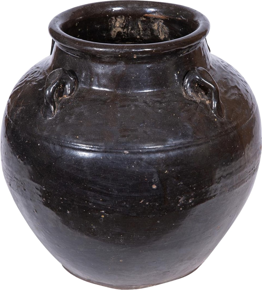 Handcrafted Black Ceramic Wine Jar with Classic 4-Handle Design (1 of 1)