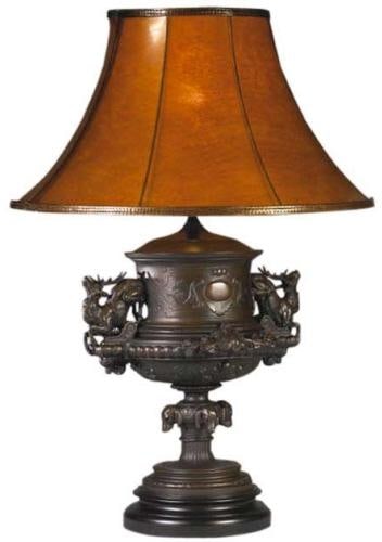 Traditional Lodge Style Stag Lamp with Faux Mica Shade (1 of 1)