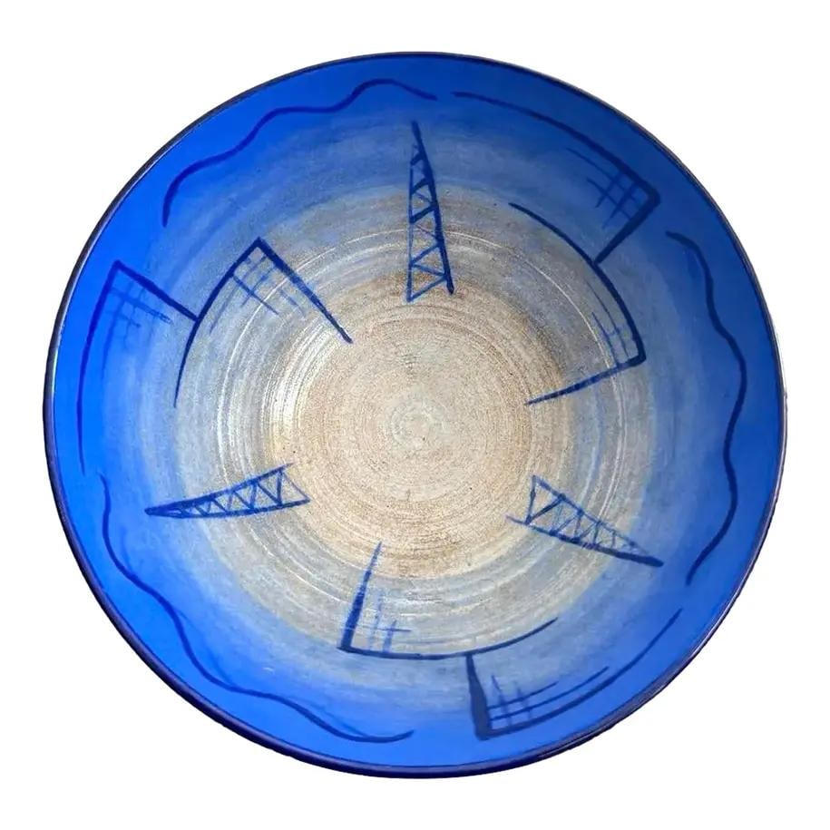 Vintage Boho Hand-Painted Cobalt Blue Ceramic Bowl (1 of 6)