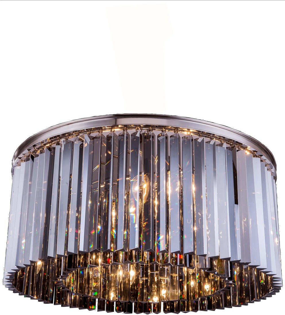 Elegant Lighting Sydney Flush Mount Mocha Crystal 10 Bulb Light: Elegant Lighting Sydney Flush Mount Mocha Crystal 10 Bulb Light Illuminate your space with the Sydney Flush Mount, a stunning blend of mocha brown and silver gray finishes complemented by royal-cut cr