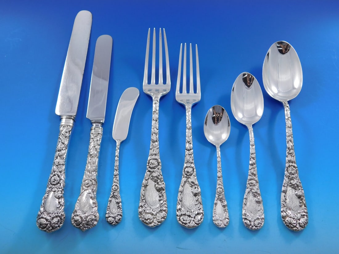 Durgin Chrysanthemum Sterling Silver Flatware Set 98 Pieces with Storage Chest (1 of 8)