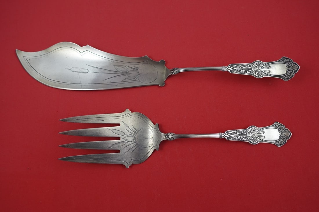 Whiting Alhambra Sterling Silver 2pc Fish Serving Set Cattails: Whiting Alhambra Sterling Silver 2pc Fish Serving Set Cattails Experience the elegance of the Alhambra pattern with this exquisite 2-piece fish serving set by Whiting. Crafted from sterling silver, th