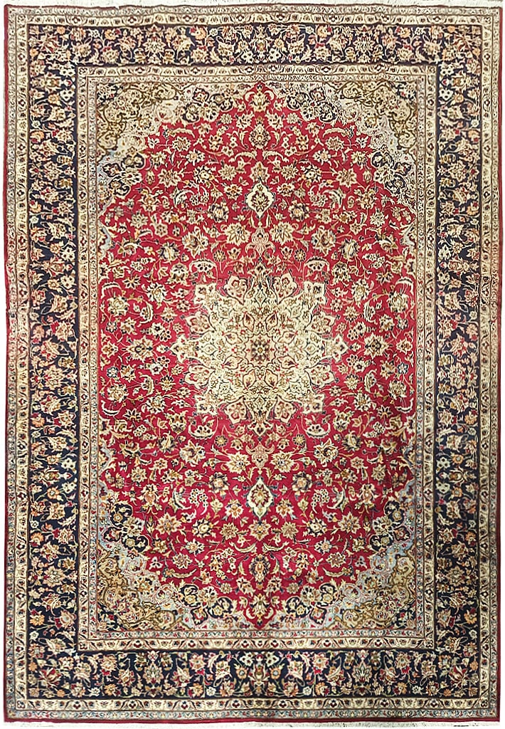 11' x 16' Persian Esfahan Najafabad Rug Red Blue Hand-Knotted Vintage (1 of 9)