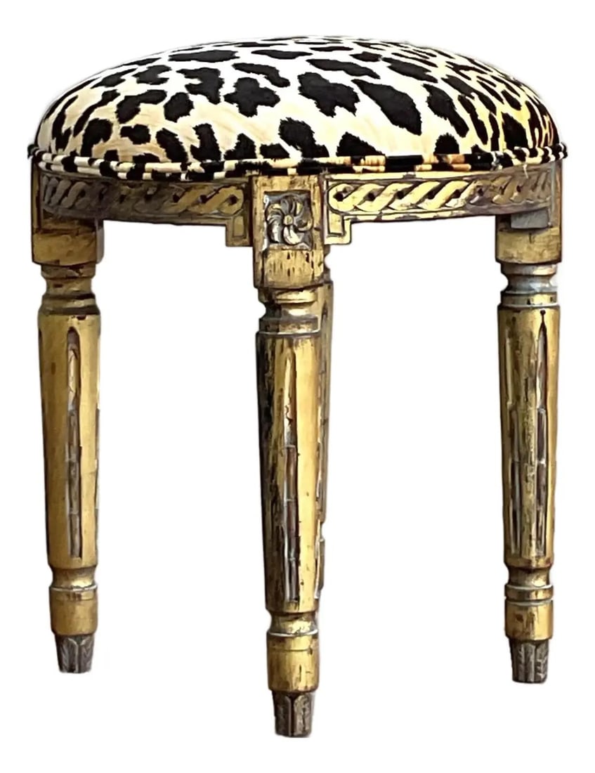 Vintage Regency Giltwood Stool with Leopard Print Upholstery (1 of 9)
