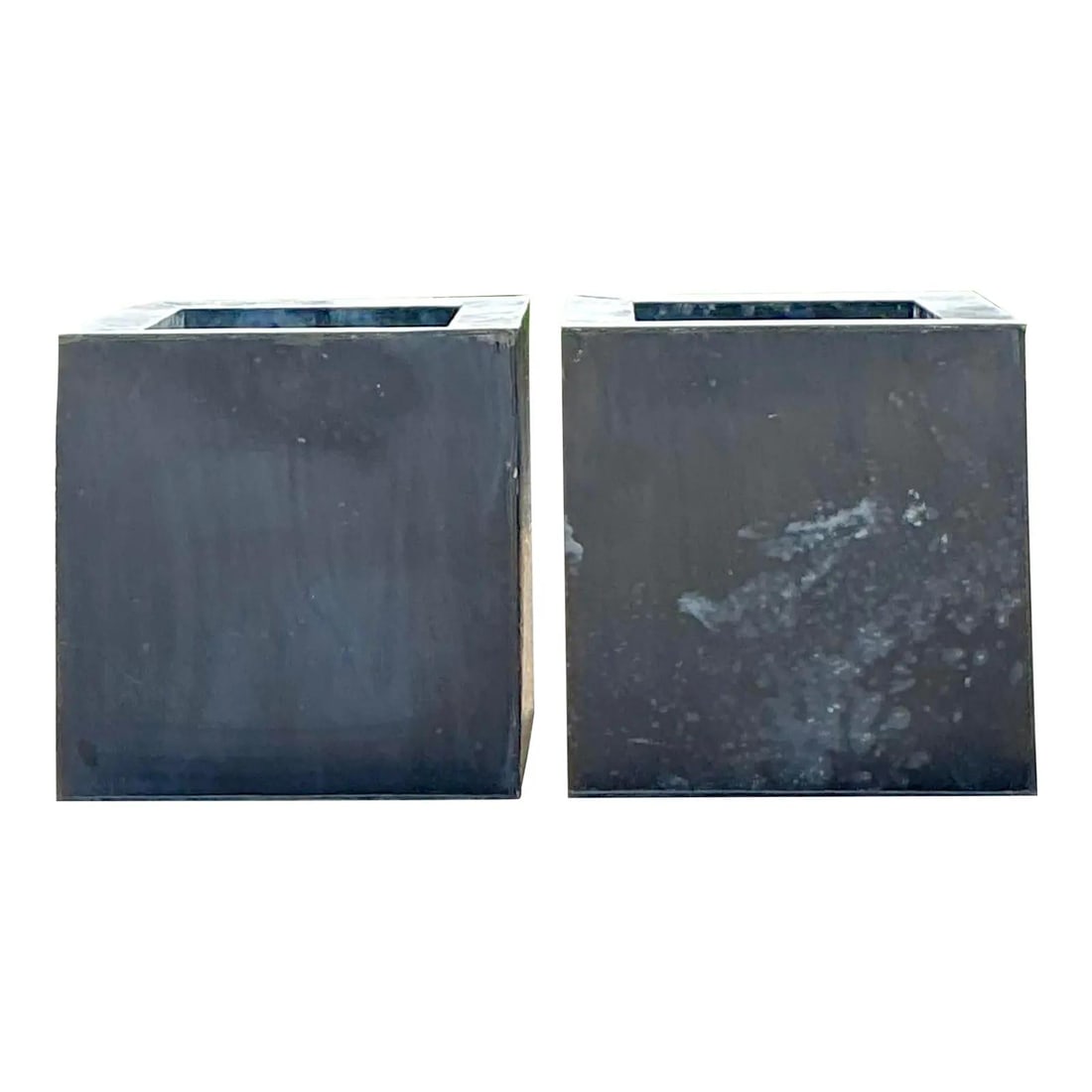 Vintage Industrial Patinated Tin Planters - Pair of 19.75" Square Metal Planters (1 of 9)