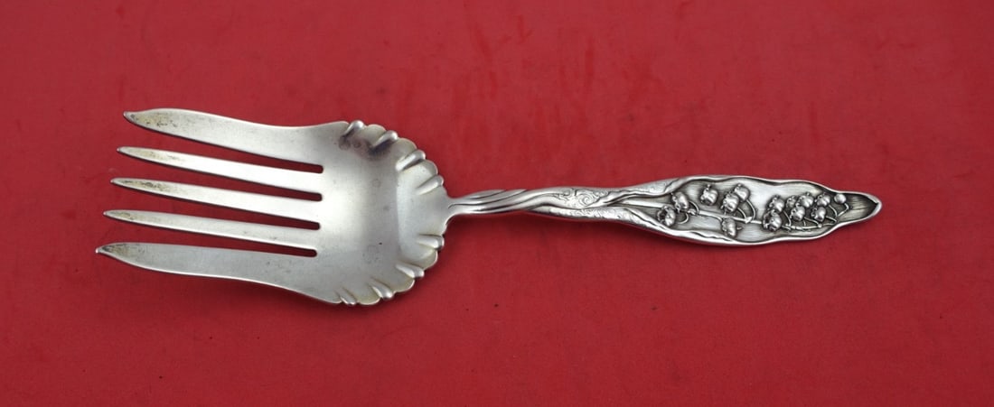 Whiting Lily of the Valley Sterling Silver 5-Tine Fish Fork 9 1/8" (1 of 2)