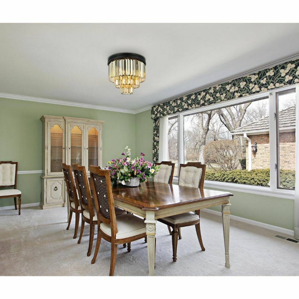 Sydney 9-Light Flush Mount Chandelier Matte Black with Golden Teak Crystals 20" (1 of 9)