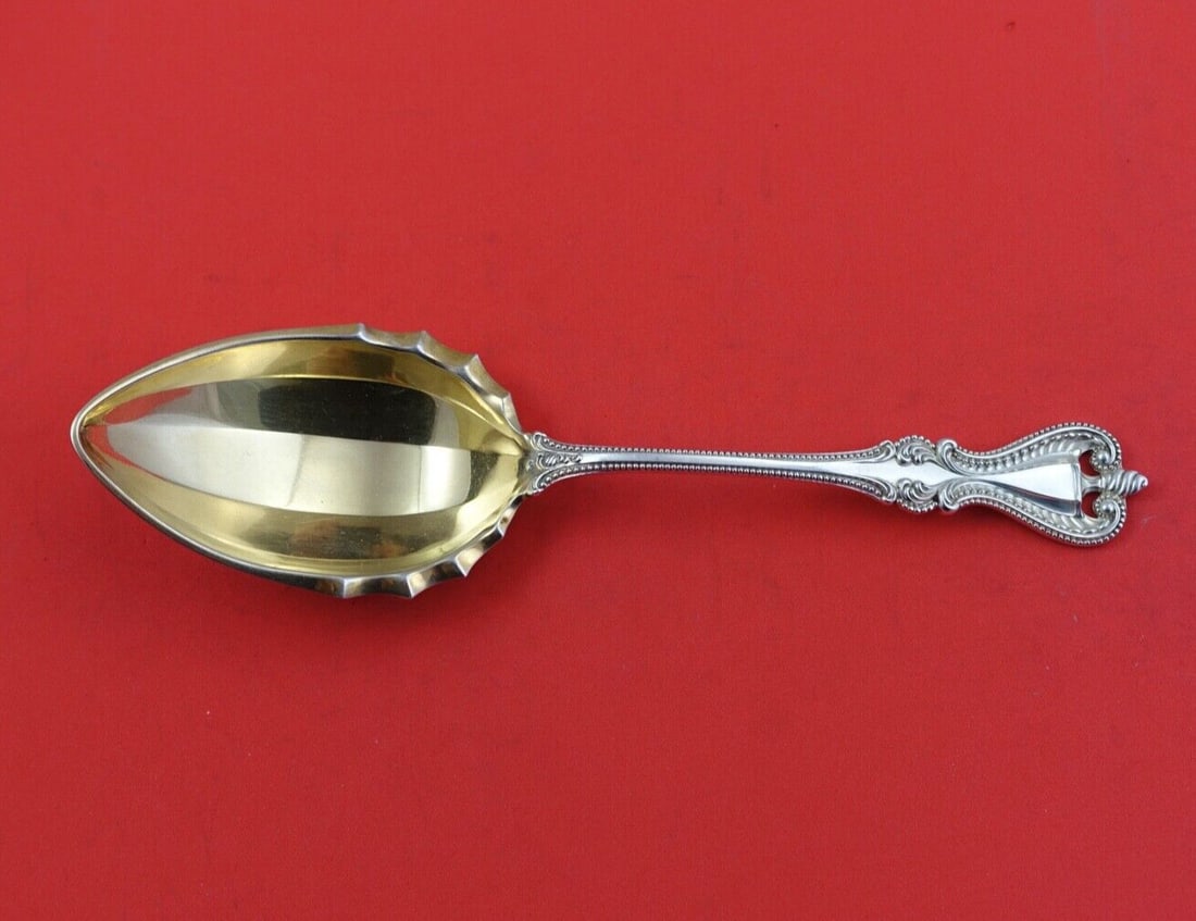 Towle Old Colonial Sterling Silver Berry Spoon 8 1/8" Gold Wash (1 of 2)