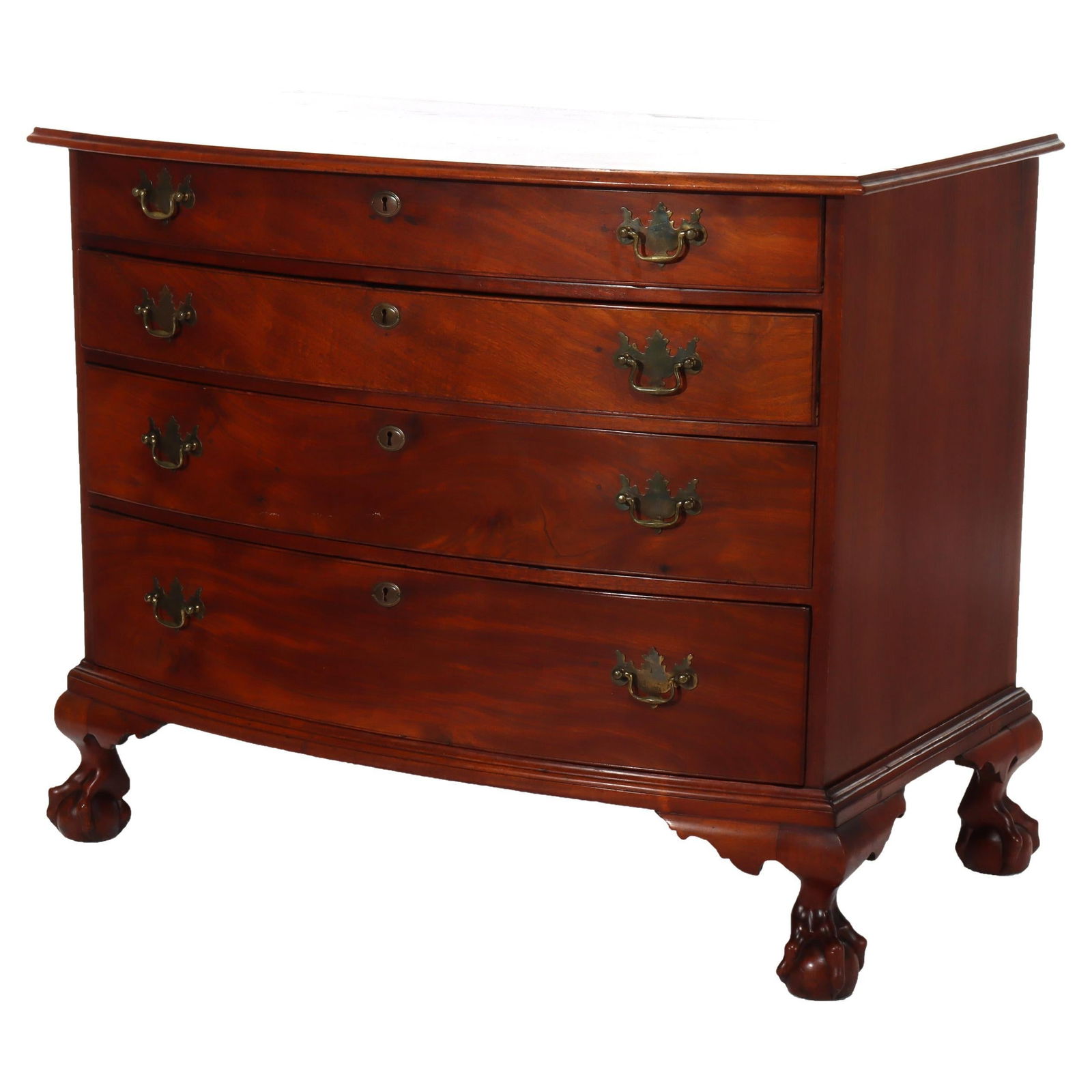 Antique Boston Chippendale Mahogany Bow Front Chest c1800 with Claw and Ball Feet (1 of 14)