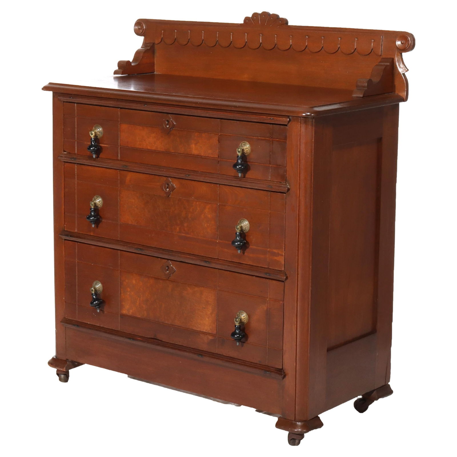 C1890 Eastlake Walnut Three Drawer Washstand with Chip Carving (1 of 11)