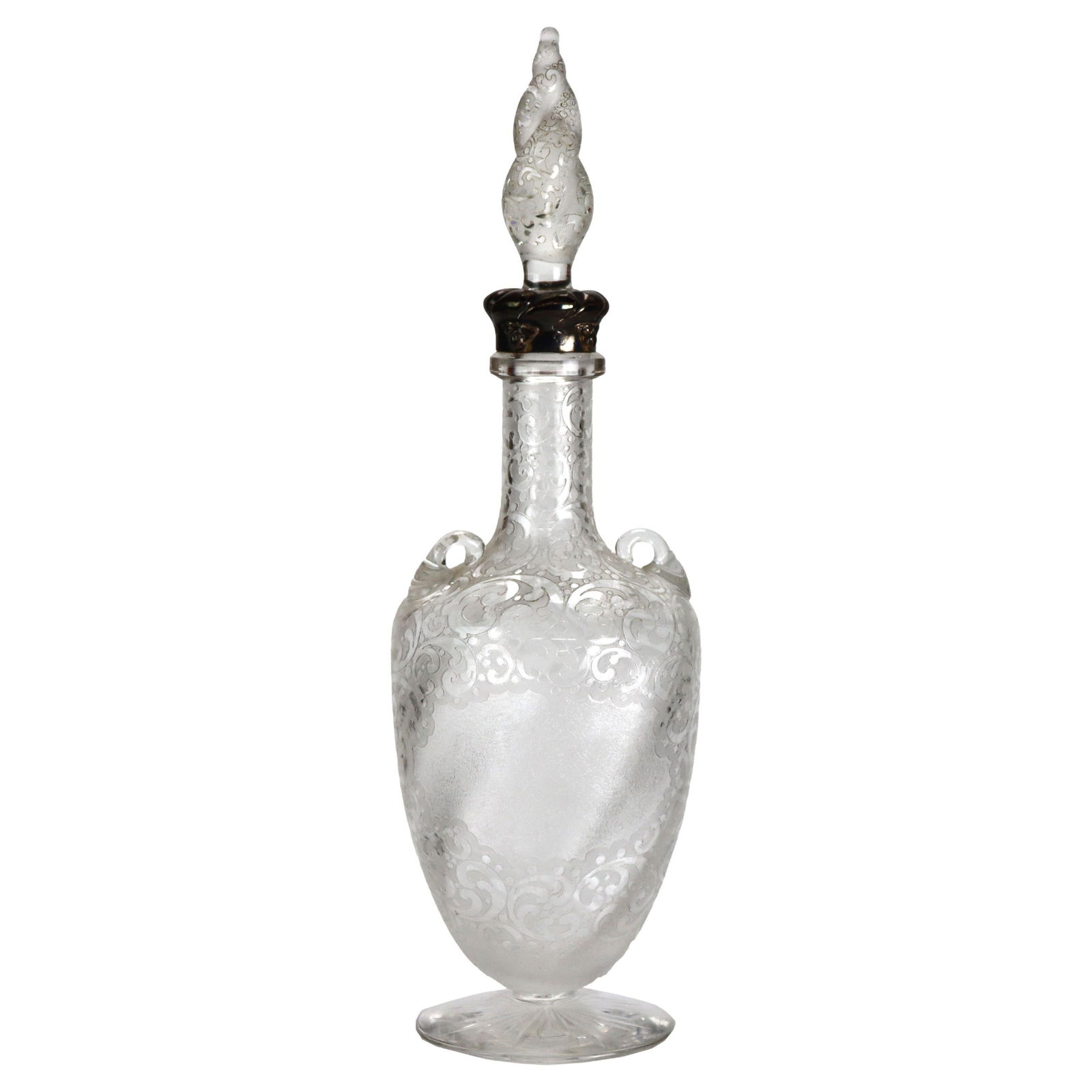 Circa 1900 Glass Decanter With Sterling Silver Floral-Etched Neck (1 of 8)