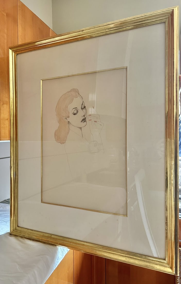 Alberto Vargas Original Painting Gold Leaf Frame Vargas Trust Collection: Alberto Vargas Original Painting Gold Leaf Frame Vargas Trust Collection This original painting by Alberto Vargas, a renowned Peruvian/American artist (1896-1982), features a beautiful lady and showca