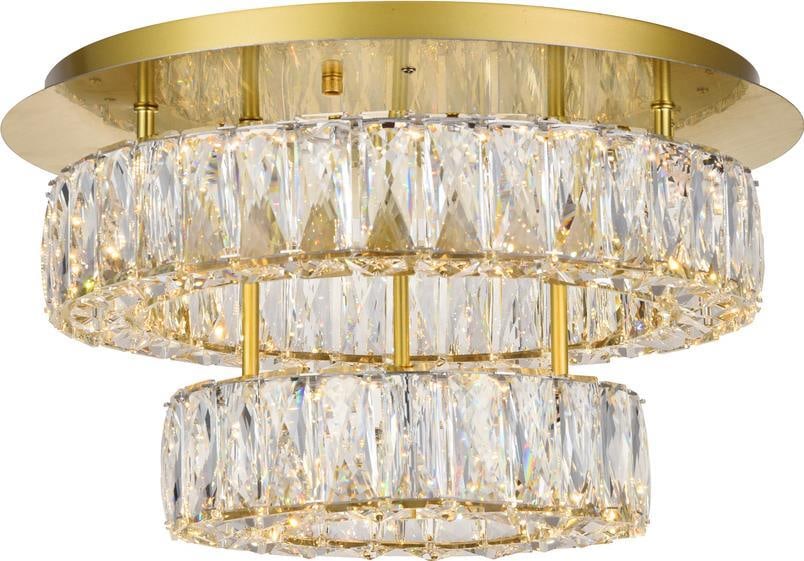 Elegant Lighting Monroe Crystal Flush-Mount Ceiling Light 10H 17.70W 17.70D: Elegant Lighting Monroe Crystal Flush-Mount Ceiling Light 10H 17.70W 17.70D Illuminate your space with the stunning Gold & Crystal Monroe Ceiling Light. This contemporary flush-mount ceiling light fea