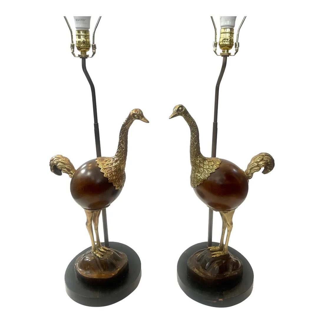Rare Vintage Ostrich Table Lamps Pair Bronze Rosewood (1 of 10)