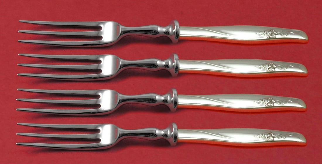 Gorham Sea Rose Sterling Silver 4-Piece Fruit Fork Set 6 Inch: Gorham Sea Rose Sterling Silver 4-Piece Fruit Fork Set 6 Inch This exquisite 4-piece fruit fork set is crafted by Gorham in the elegant Sea Rose pattern. Each fork features a sterling silver hollow ha