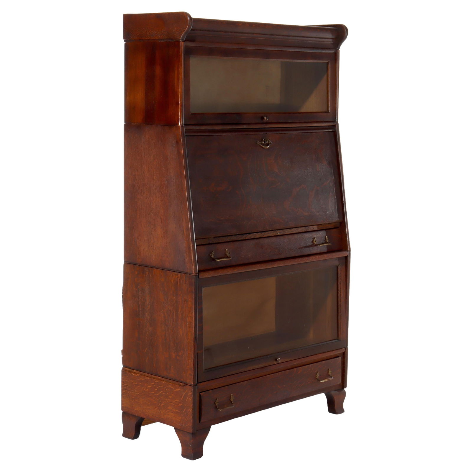 Globe Wernicke Antique 3 Stack Drop Front Barrister Bookcase c1920 (1 of 12)