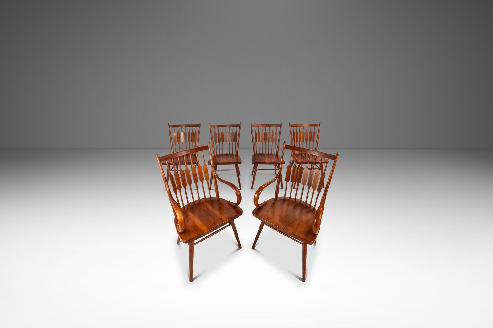 Six Walnut Windsor Centennial Dining Chairs by Kipp Stewart for Drexel 1960s: Six Walnut Windsor Centennial Dining Chairs by Kipp Stewart for Drexel 1960s This set of six Mid-Century Modern "Centennial" chairs, designed by Kipp Stewart and Stewart MacDougal for Drexel in the 19