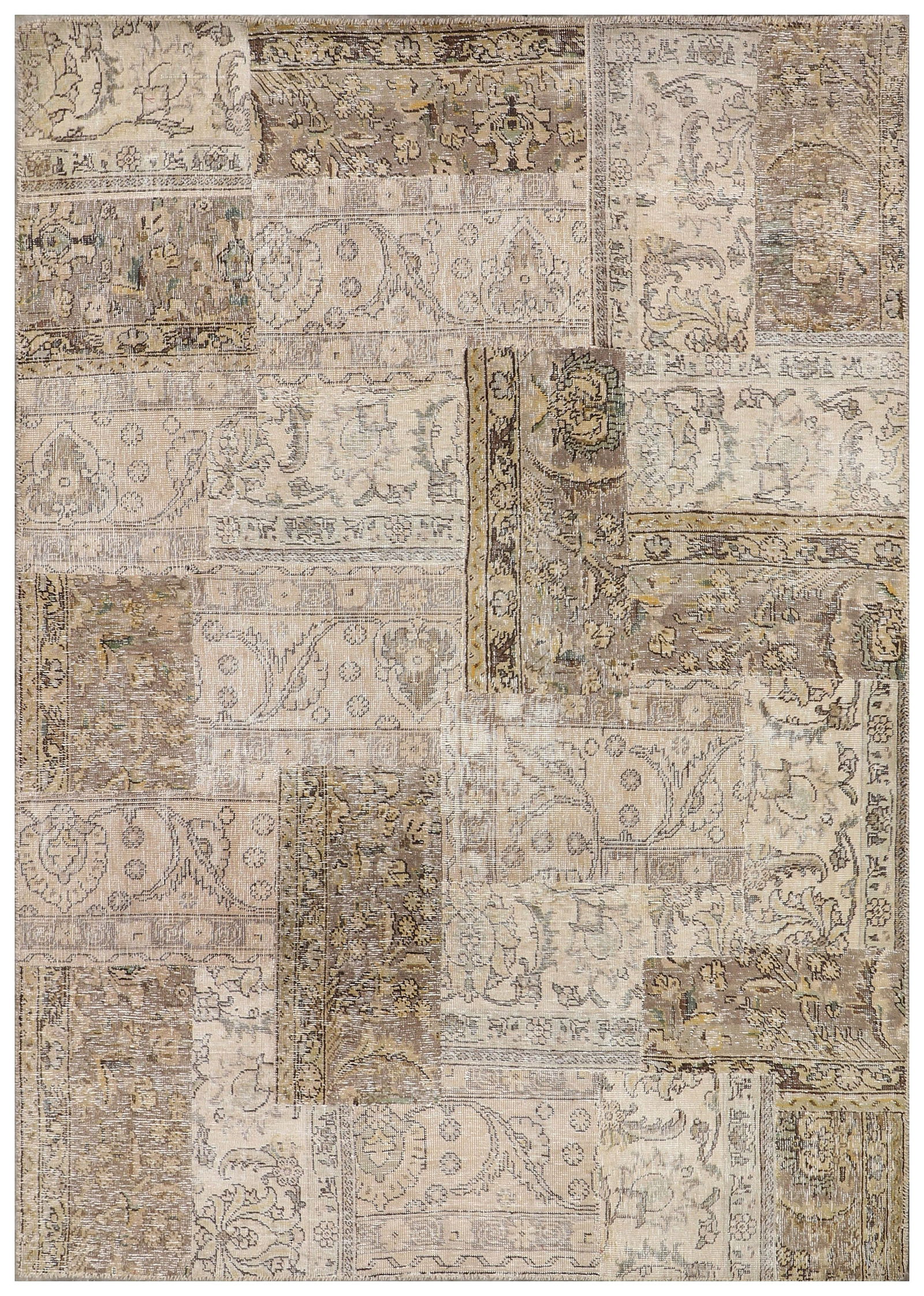 5' x 8' Handmade Persian Antique Rug Neutral Warm Patchwork: 5' x 8' Handmade Persian Antique Rug Neutral Warm Patchwork Free continental US Shipping This exquisite 5' x 8' Persian antique rug showcases a warm neutral patchwork design, expertly hand-knotted to