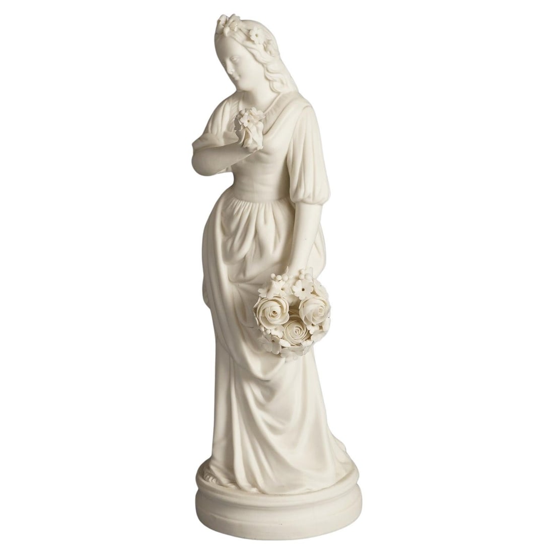 Circa 1850 Neoclassical Bisque Porcelain Figure of Woman with Flowers (1 of 8)