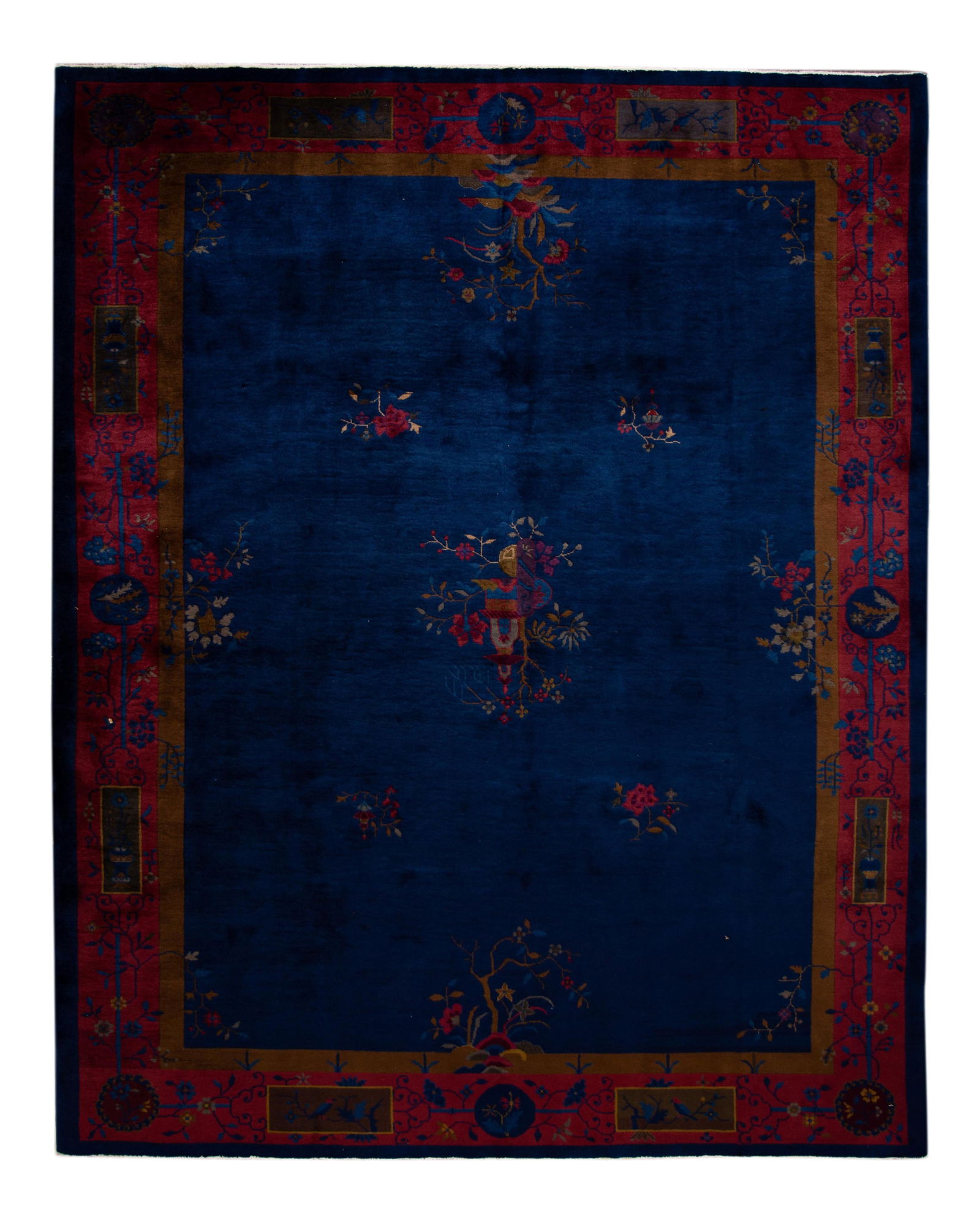 Vintage Chinese Art Deco Wool Rug 9' x 11'3" Floral Design (1 of 10)