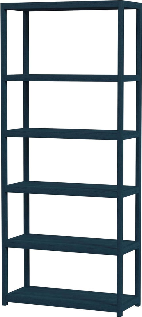 Modern Blue Acacia Bookcase by Butler 75H 30W 14D: Modern Blue Acacia Bookcase by Butler 75H 30W 14D Enhance your living space with the Contemporary Lark Collection Bookcase, designed for modern aesthetics. This striking bookcase features a rich Navy